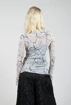 Sheer Long Sleeve Top in White Print