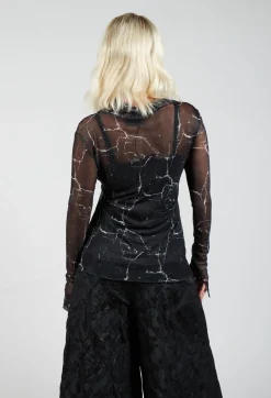 Sheer Long Sleeve Top in Black Print