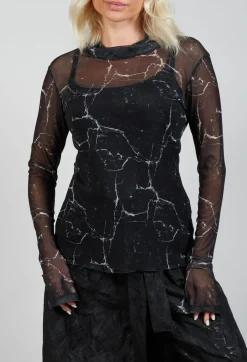 Sheer Long Sleeve Top in Black Print