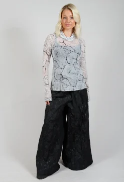 Sheer Long Sleeve Top in White Print