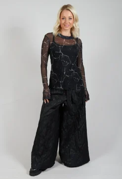 Sheer Long Sleeve Top in Black Print