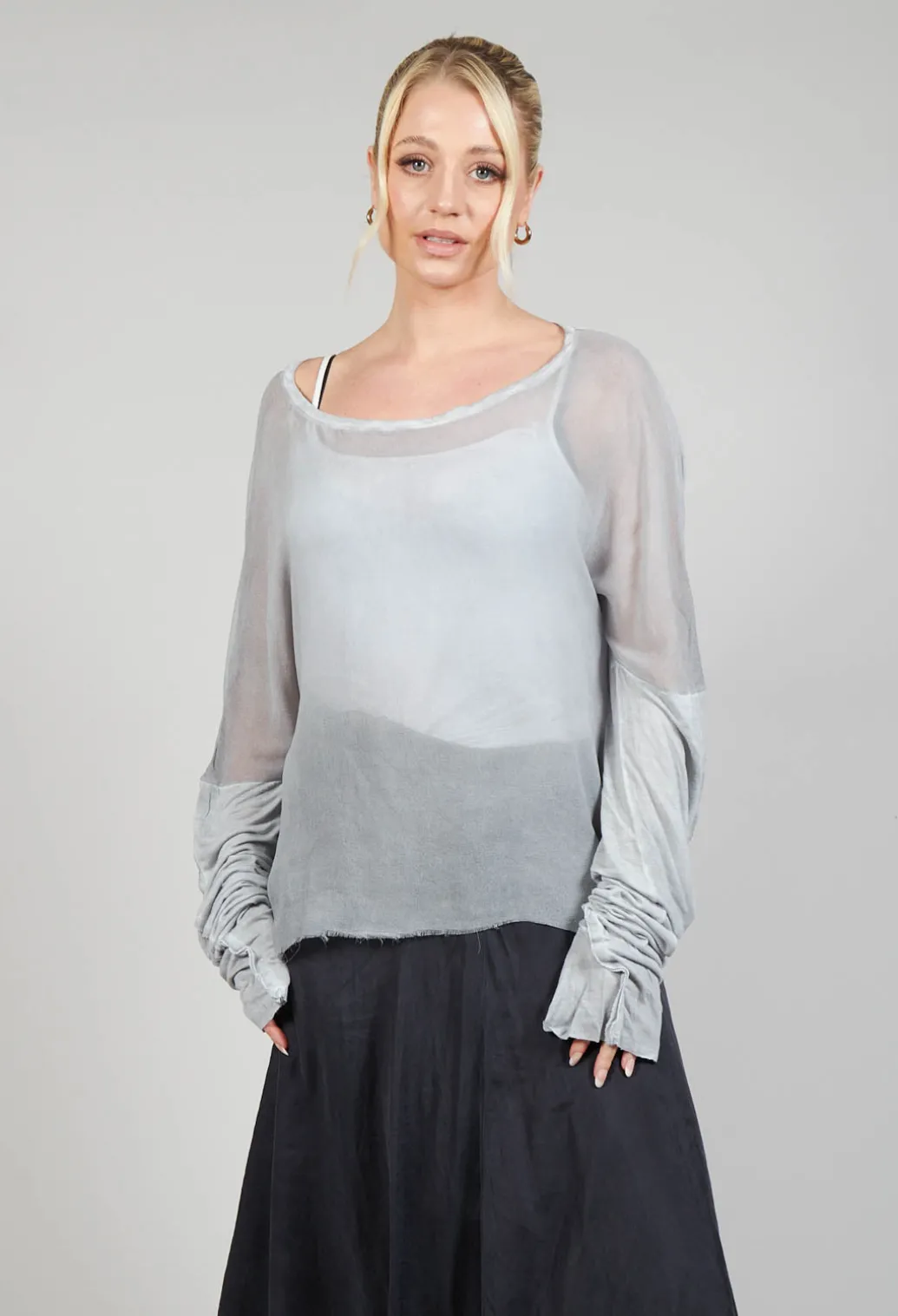 Sheer Long Sleeved Top in Original Grey
