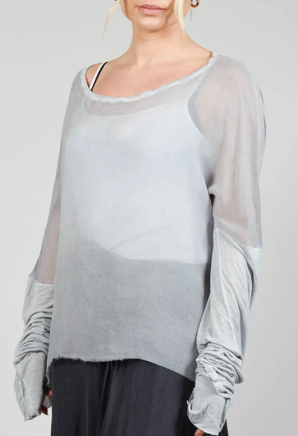 Sheer Long Sleeved Top in Original Grey