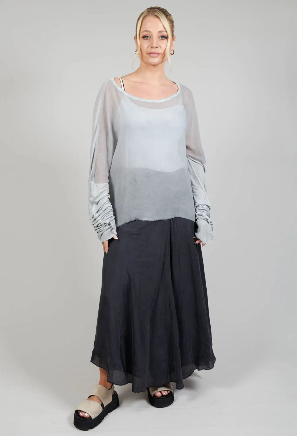 Sheer Long Sleeved Top in Original Grey