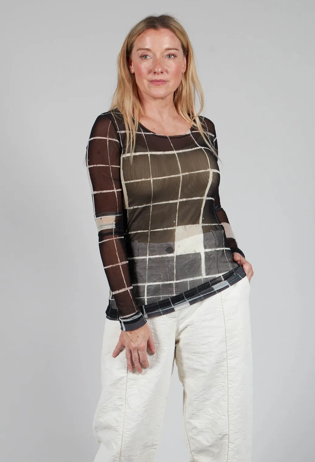 Sheer Mesh Long Sleeve Top in Single Variant