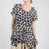 Sheer Peplum Shirt with Button Front in Pois
