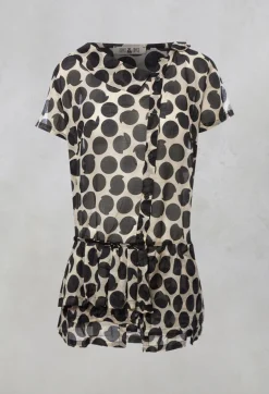 Sheer Peplum Shirt with Button Front in Pois