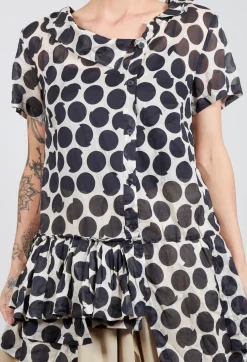 Sheer Peplum Shirt with Button Front in Pois