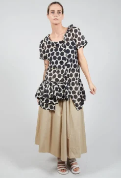 Sheer Peplum Shirt with Button Front in Pois