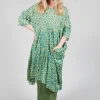 Sheer Pocket Detail Dress in Lime with Green Pois