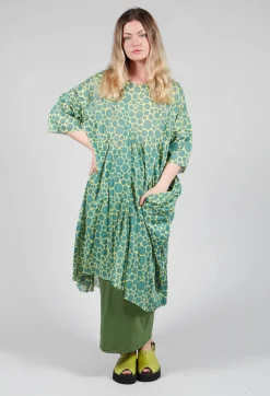 Sheer Pocket Detail Dress in Lime with Green Pois