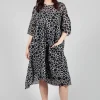 Sheer Pocket Detail Dress in White with Black Pois