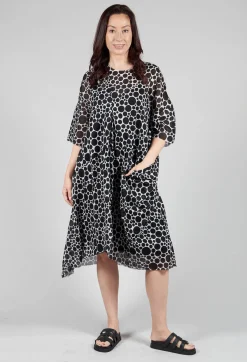 Sheer Pocket Detail Dress in White with Black Pois