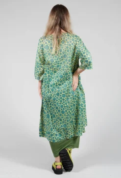 Sheer Pocket Detail Dress in Lime with Green Pois