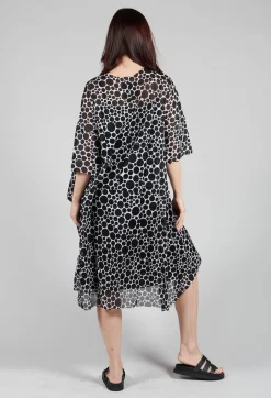 Sheer Pocket Detail Dress in White with Black Pois