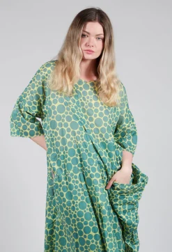 Sheer Pocket Detail Dress in Lime with Green Pois