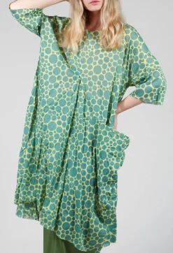 Sheer Pocket Detail Dress in Lime with Green Pois