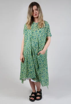 Sheer Pocket Detail Dress in Lime with Green Pois