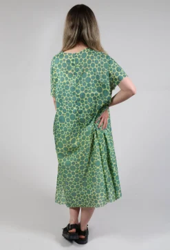 Sheer Pocket Detail Dress in Lime with Green Pois