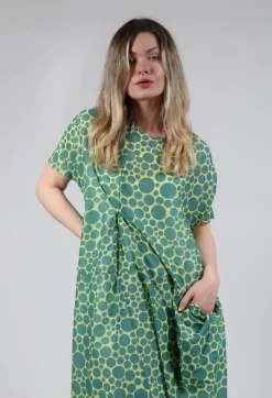 Sheer Pocket Detail Dress in Lime with Green Pois