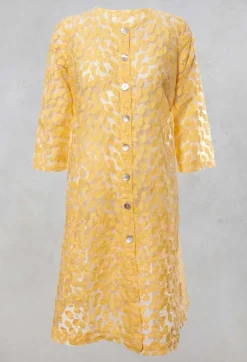 Sheer Printed Midi Coat with Button Front in Sorbet