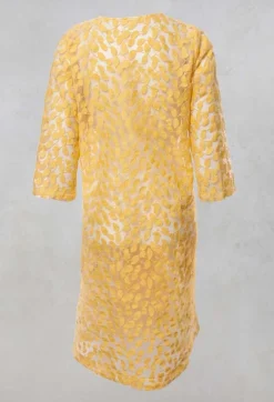 Sheer Printed Midi Coat with Button Front in Sorbet