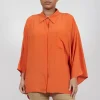 Sheer Silk Shirt with Pocket in Orange