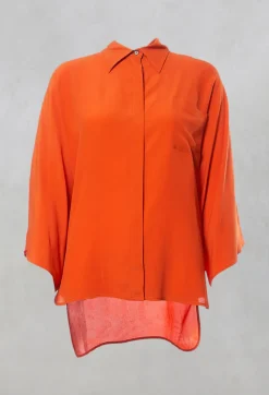 Sheer Silk Shirt with Pocket in Orange