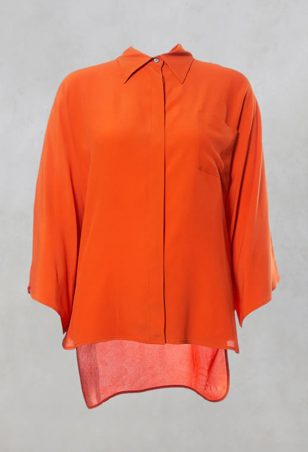 Sheer Silk Shirt with Pocket in Orange
