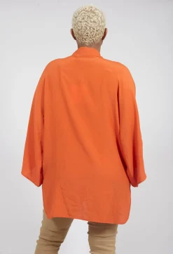 Sheer Silk Shirt with Pocket in Orange
