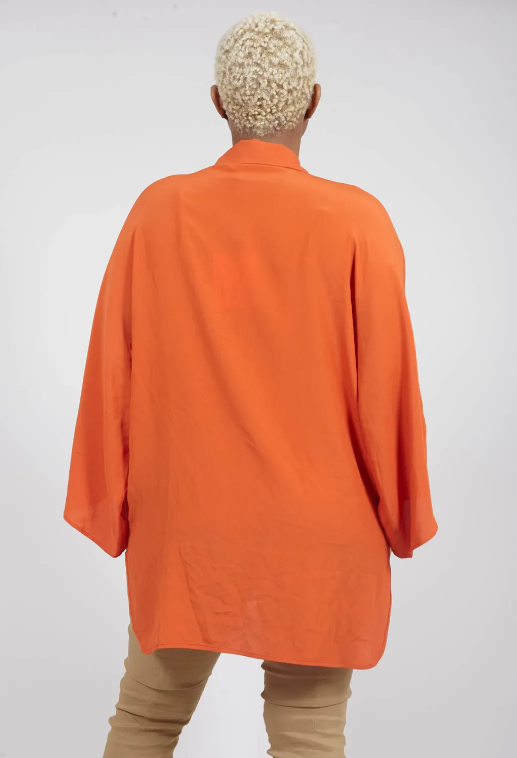 Sheer Silk Shirt with Pocket in Orange