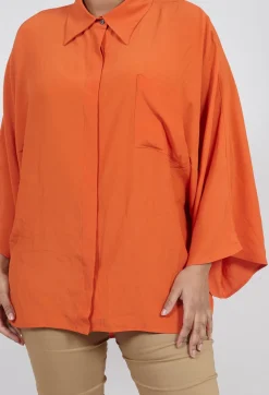 Sheer Silk Shirt with Pocket in Orange