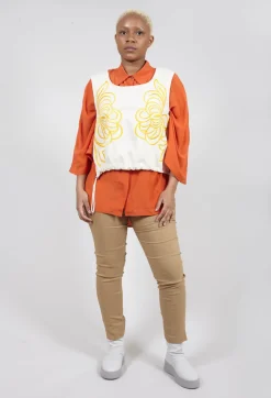 Sheer Silk Shirt with Pocket in Orange