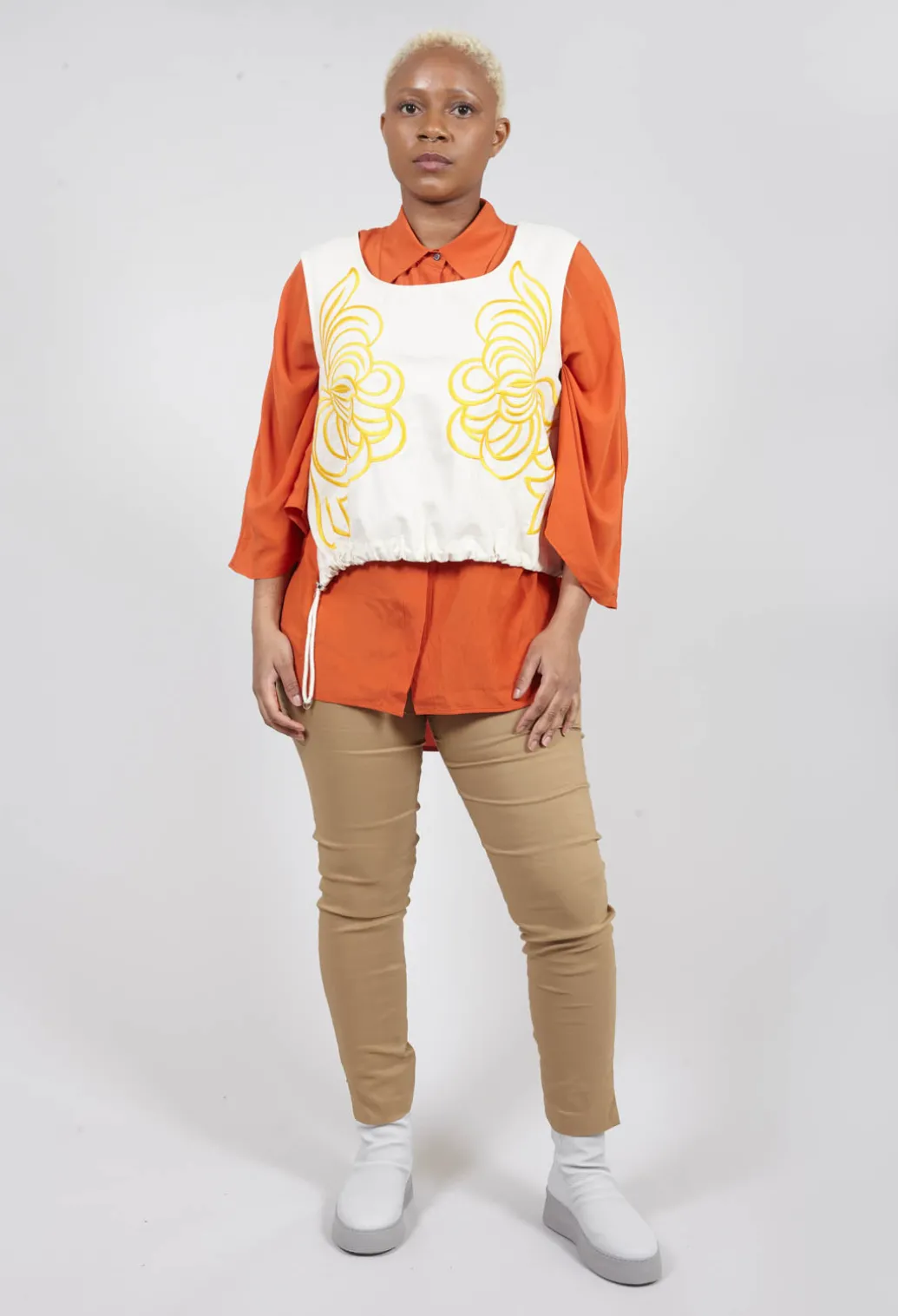 Sheer Silk Shirt with Pocket in Orange