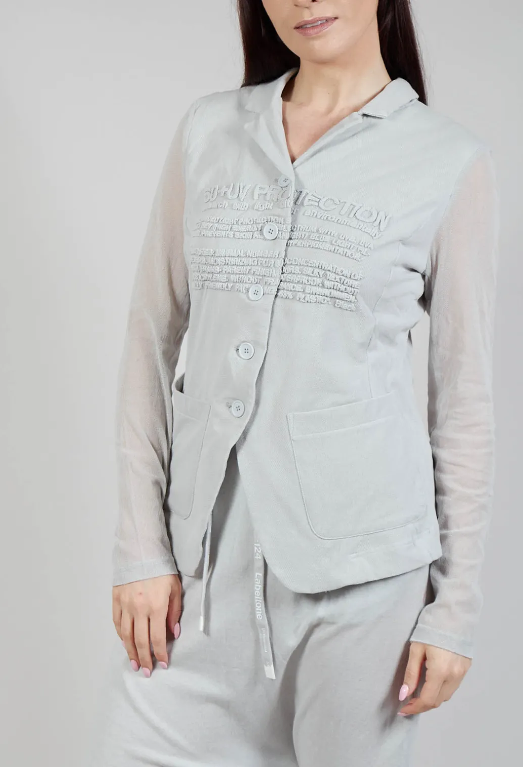 Sheer Sleeve Jacket in Grey Grey Print