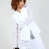 Sheer Sleeve Jacket in White White Print
