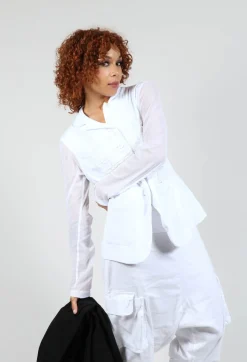Sheer Sleeve Jacket in White White Print