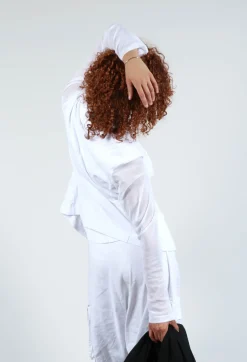 Sheer Sleeve Jacket in White White Print