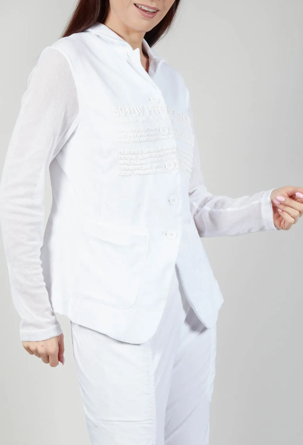 Sheer Sleeve Jacket in White White Print