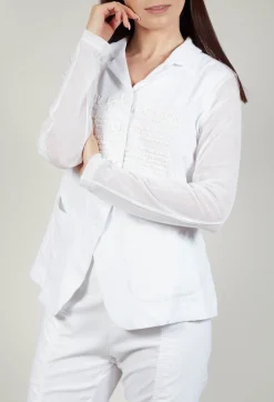 Sheer Sleeve Jacket in White Print