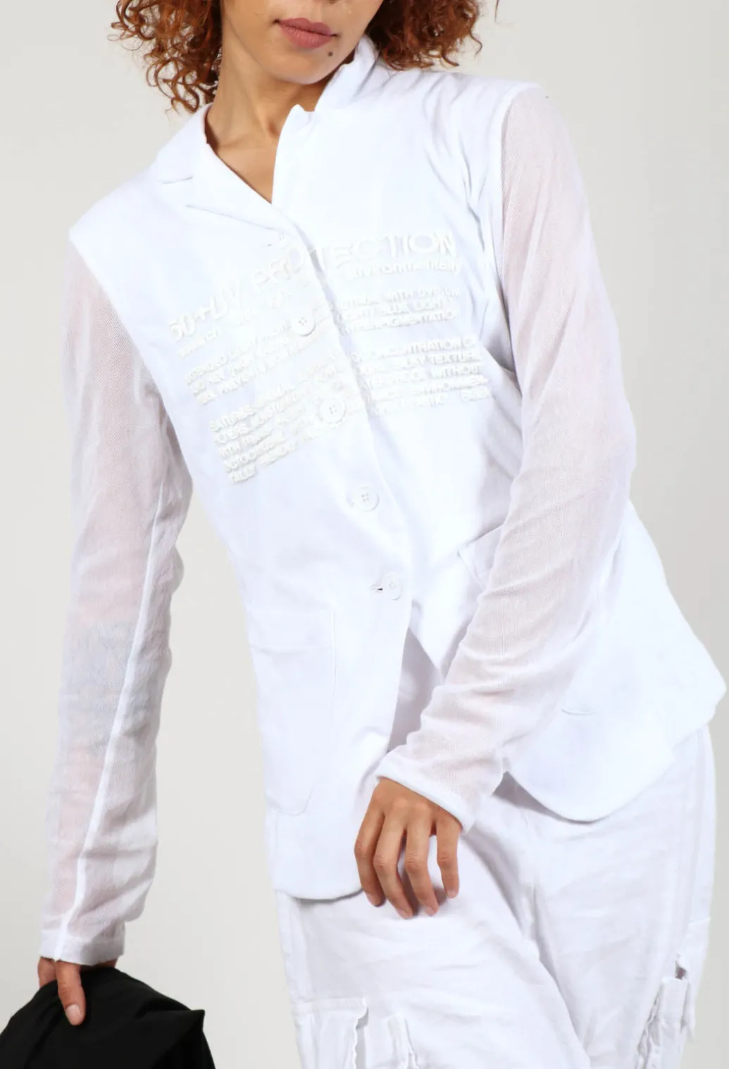 Sheer Sleeve Jacket in White White Print