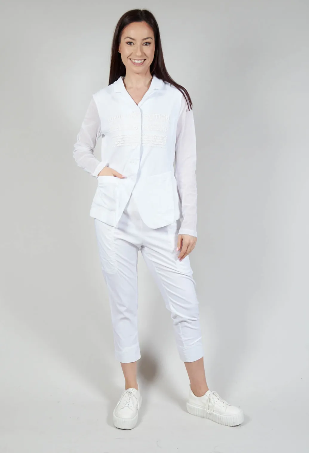Sheer Sleeve Jacket in White Print