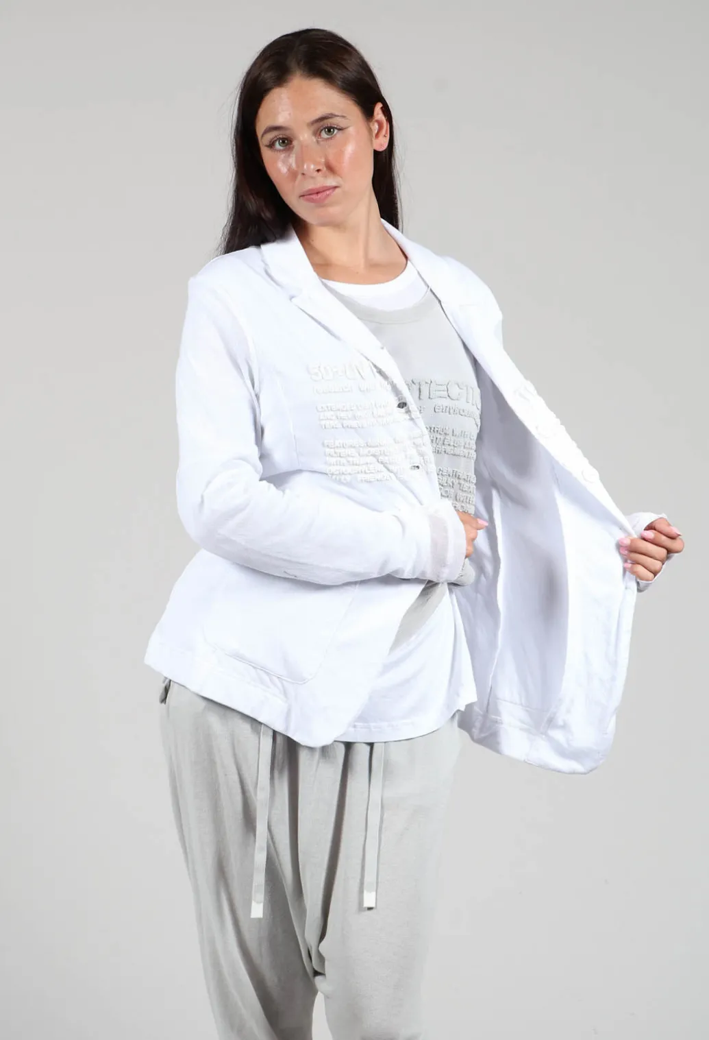 Sheer Sleeve Jacket in White White Print