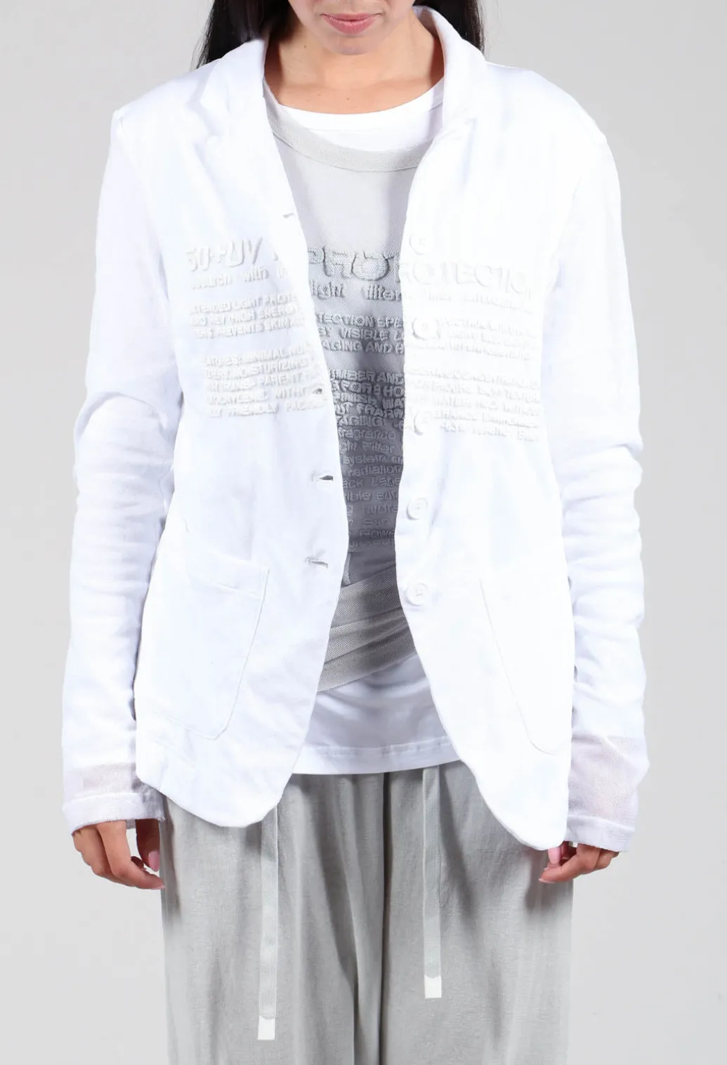 Sheer Sleeve Jacket in White White Print