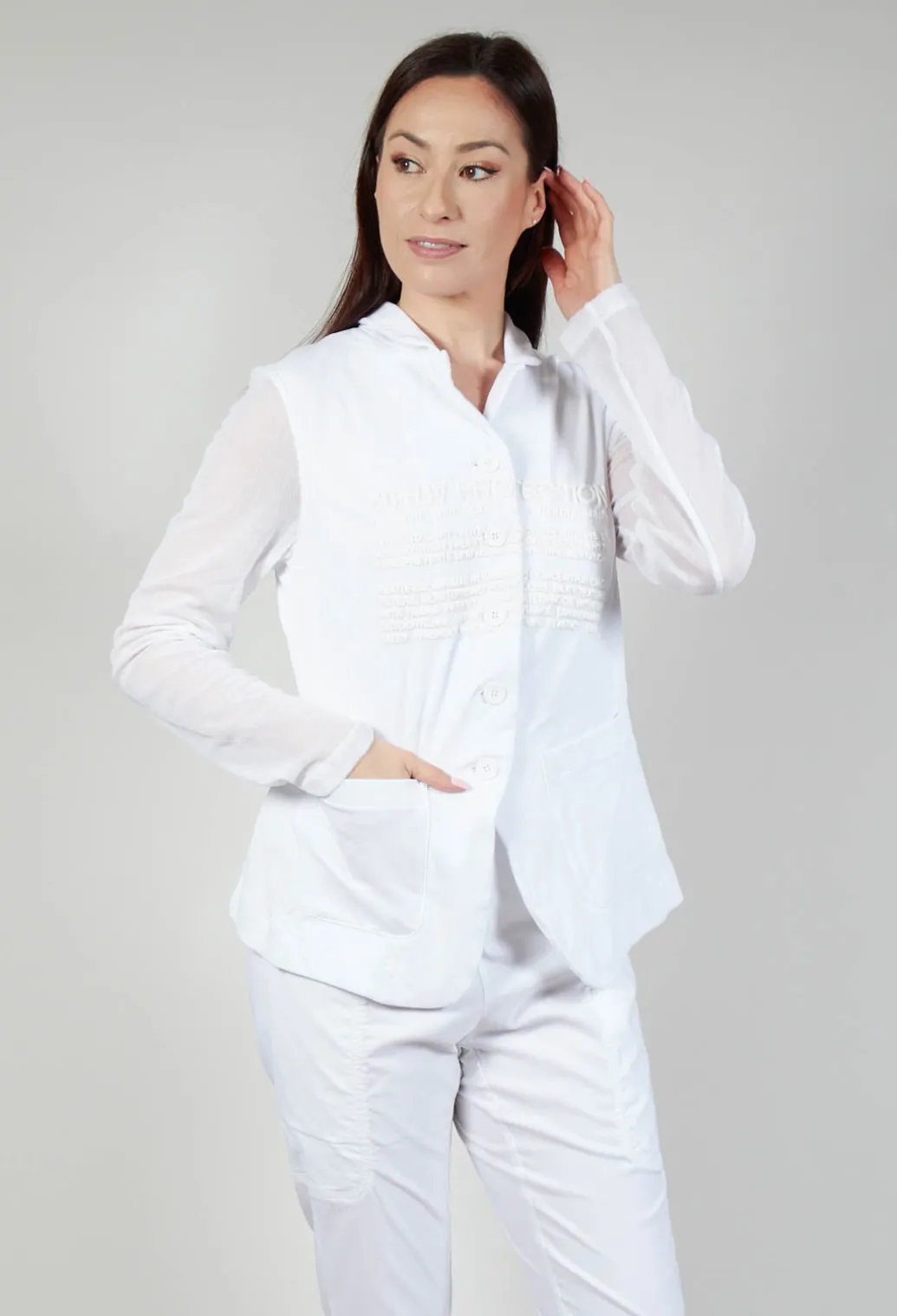 Sheer Sleeve Jacket in White White Print