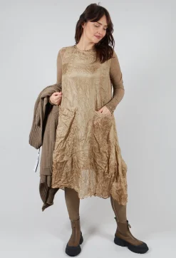 Sheer Sleeveless Dress in Camel Cloud
