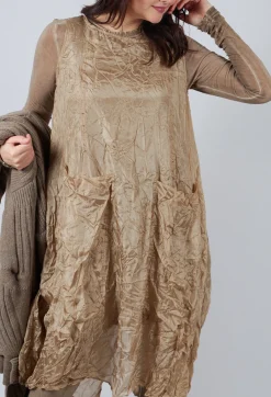 Sheer Sleeveless Dress in Camel Cloud