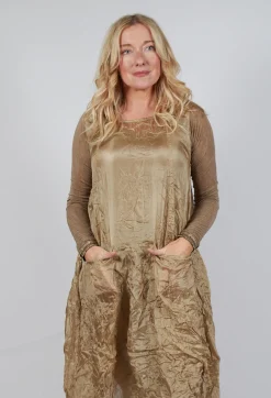 Sheer Sleeveless Dress in Camel Cloud