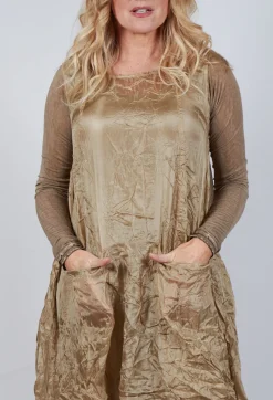 Sheer Sleeveless Dress in Camel Cloud