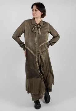 Shirt Dress in Raso di Viscosa Green Tuscany